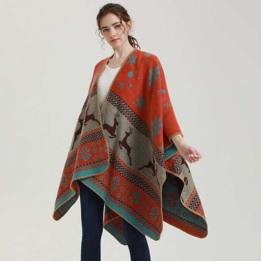 Faux Cashmere Split Shawl Stylish Thermal Scarf Christmas Gift Double-Sided Thick Shawl
