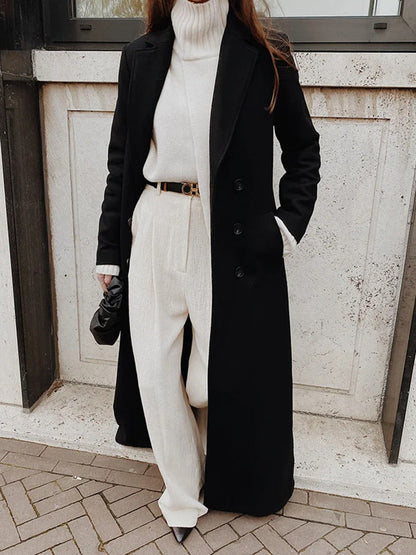 Casual Long Solid Color Wool Blend Coat