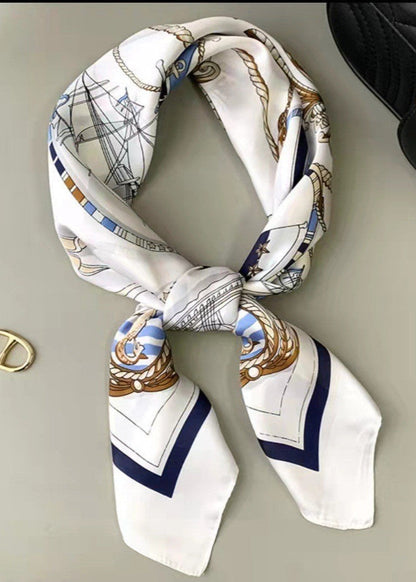 Satin Square Scarf With Maritime Motif