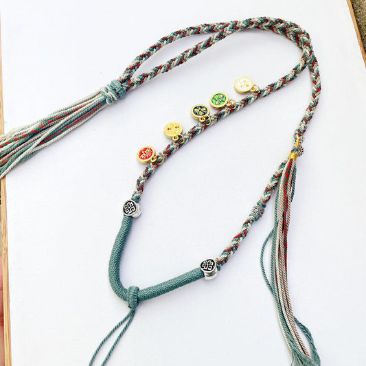 Tibetan Ethnic Style, Five-Way God Of Wealth Pendant Rope, Thangka Lanyard, Hand-Woven Color Necklace Rope