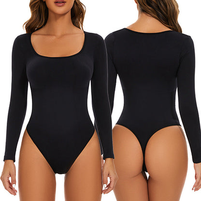 Seamless Bodycon Square Neck Button Dress