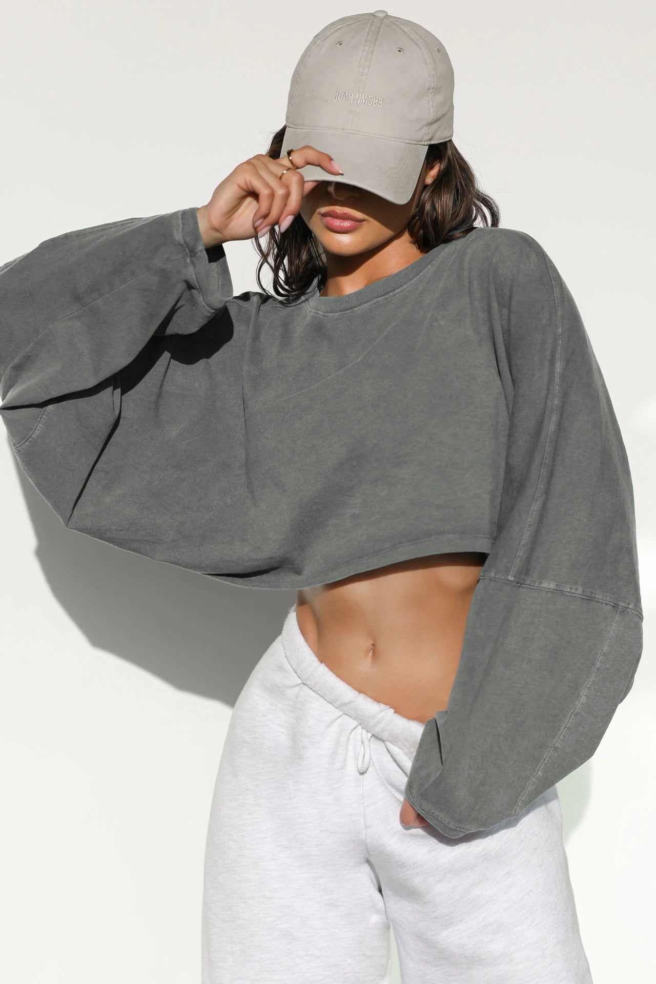 Casual Solid Color Crop Sweatshirt for Women