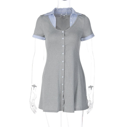 Fashionable Color Block Cardigan Short Sleeve Dress