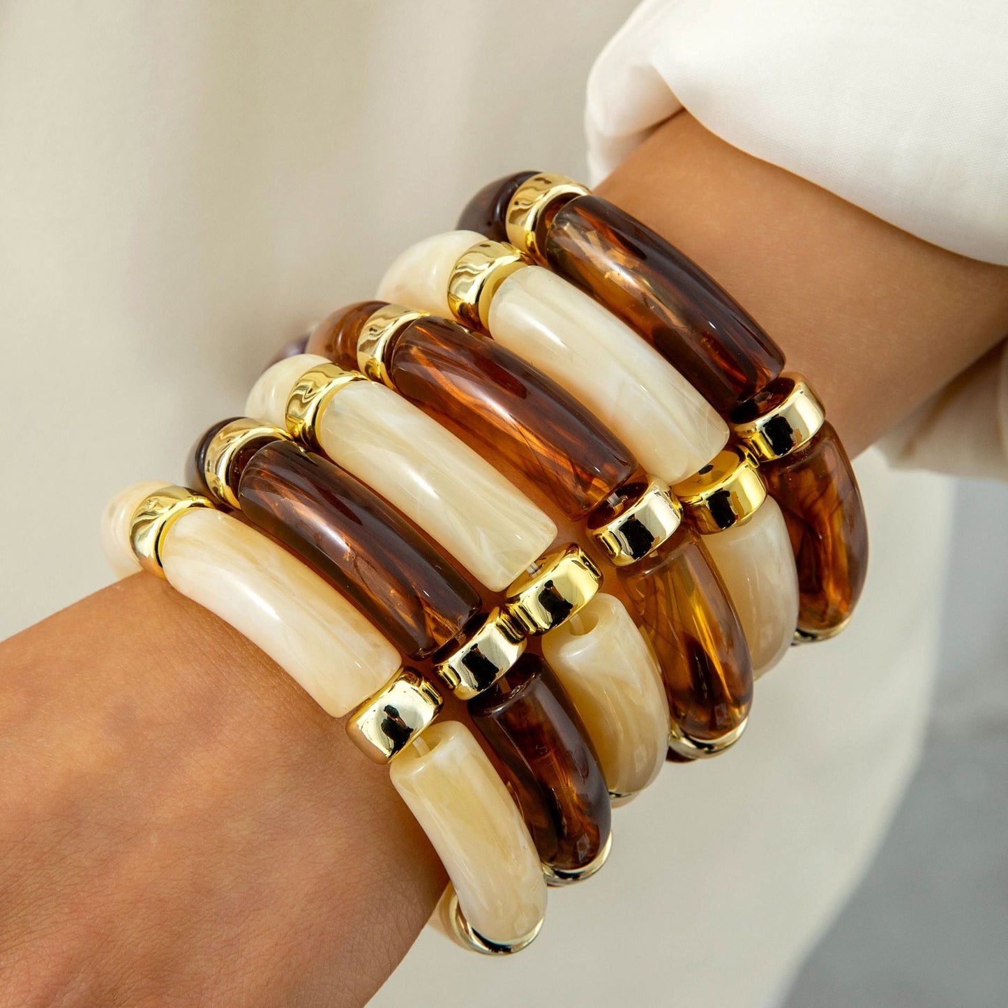 Exaggerated Acrylic Bead Bracelet Set Colorful Retro Jewelry