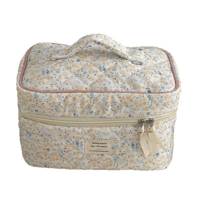 Cute Corduroy Flower Print Travel Makeup Bag