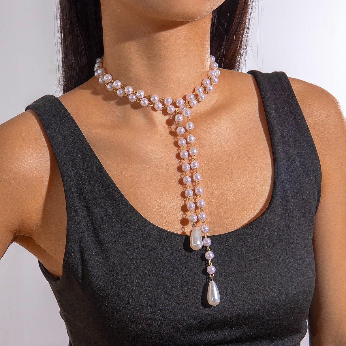 Fashionable Vintage Geometric Bead Necklace With Pearl Layered Design