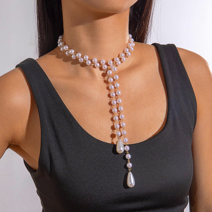 Fashionable Vintage Geometric Bead Necklace With Pearl Layered Design