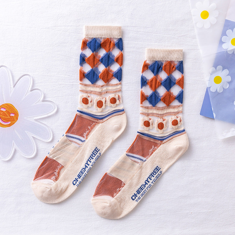 Rufia -  Hollow-out Floral Pattern Sheer Socks