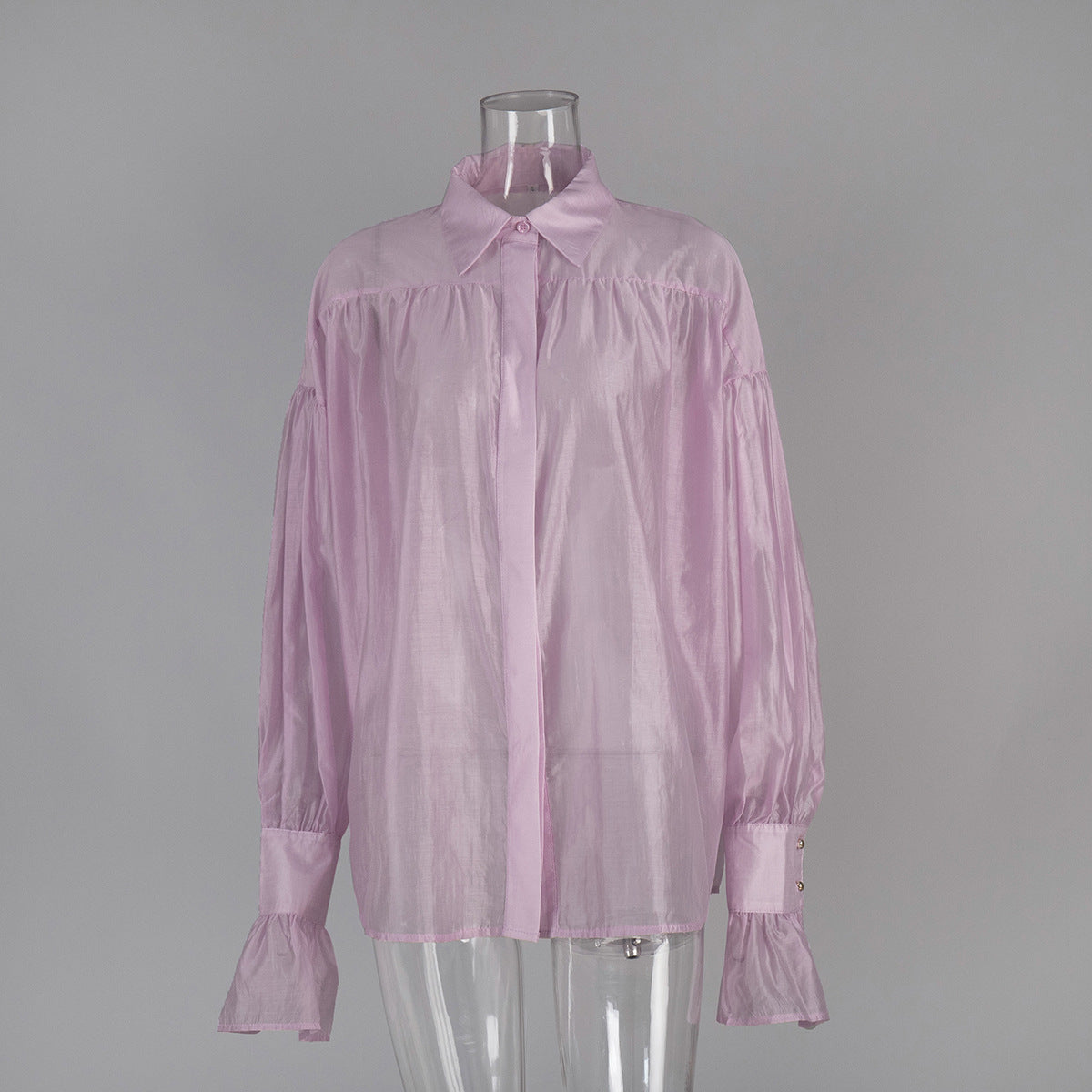 Elegant Lantern Sleeve Viscose Blouse Casual Top