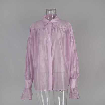 Lightweight Lantern Sleeve Blouse Elegant Casual Top