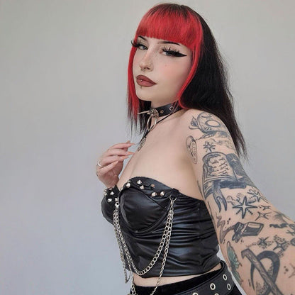 Gothic Dark Style Studded Chain Leather Vest