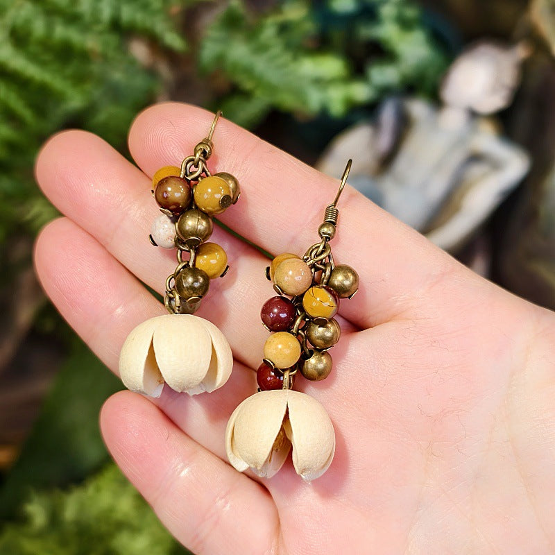 Vintage Botanical Wood Hoop Earrings - Handcrafted Nature-Inspired Designs