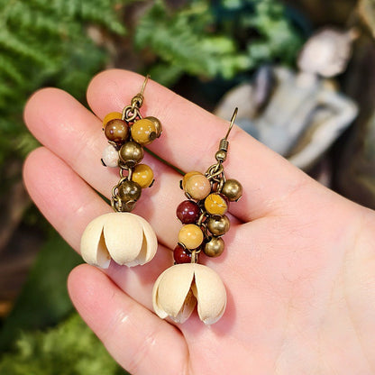 Vintage Botanical Wood Hoop Earrings - Handcrafted Nature-Inspired Designs