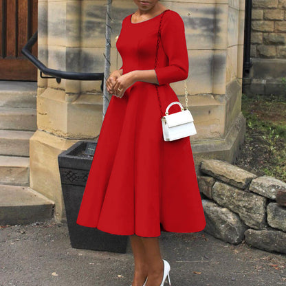 Elegant Solid Color A-Line Dress Polyester Blend