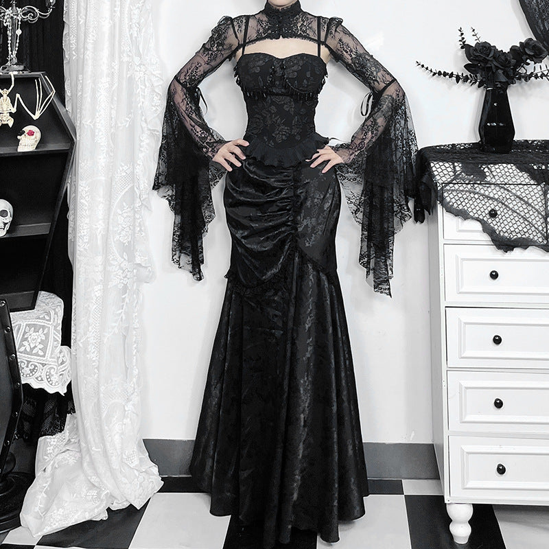 Asymmetrical Mermaid Hem Bodycon Dress Elegant Lace Detail