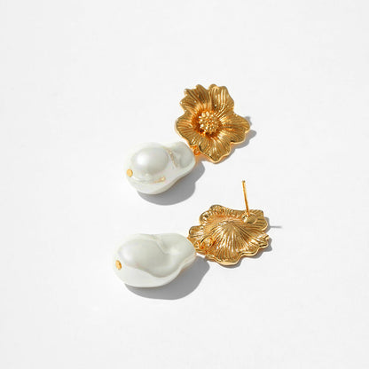 Vintage Flower Pearl Drop Earrings