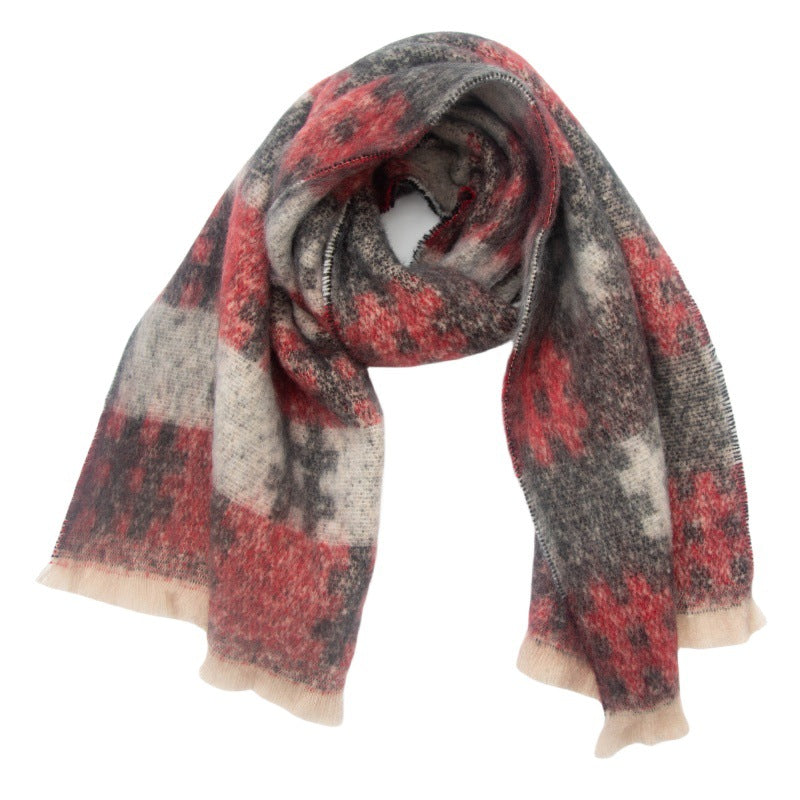 Plaid Print Contrast Color Scarves