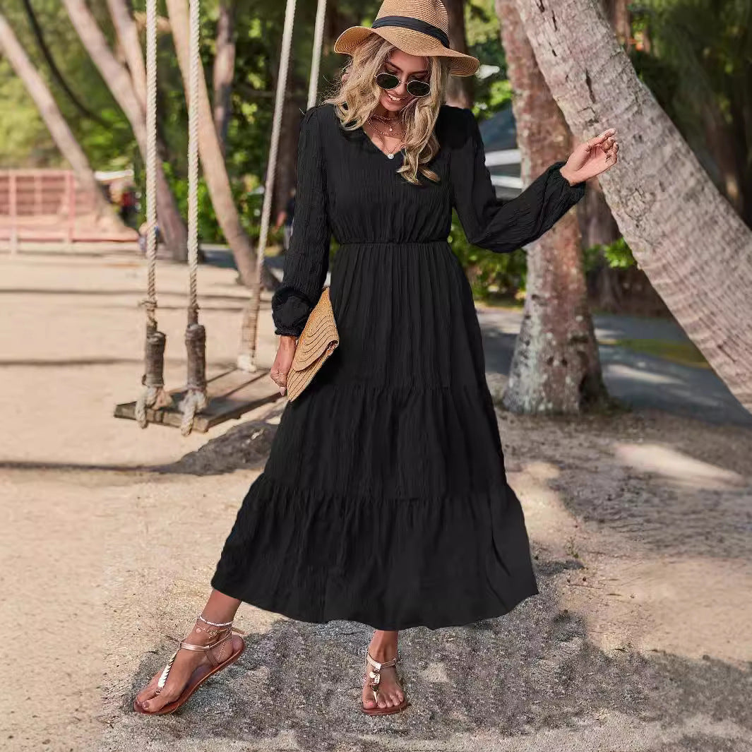 Autumn And Winter New Spring Style Lantern Sleeve Splicing Women'S Dress