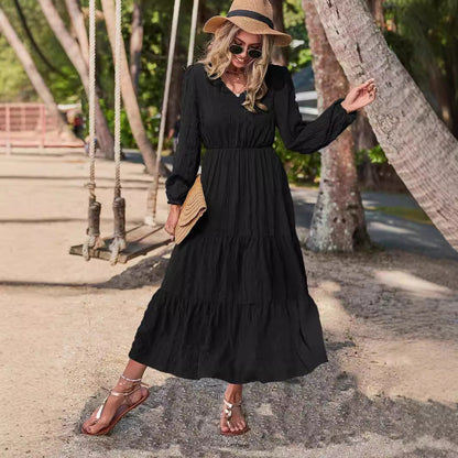 Autumn And Winter New Spring Style Lantern Sleeve Splicing Women'S Dress