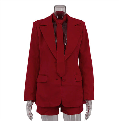 Stylish Red Blazer and Shorts Set for Commute