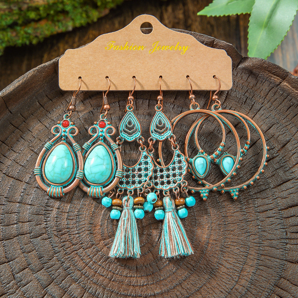 Vintage Bohemian Hollow Geometric Tassel Earrings