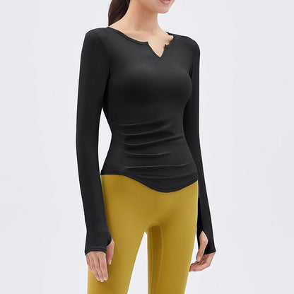 Yoga Suit Long Sleeve T-Shirt Running Top V-Neck Nude Fitness Top Female