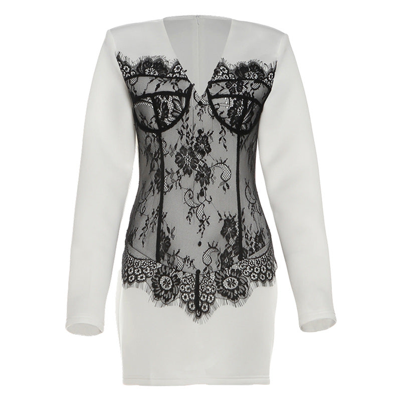 Elegant V-Neck Lace Bodycon Dress