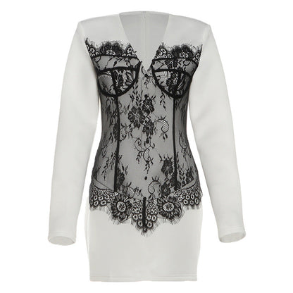 Elegant V-Neck Lace Bodycon Dress