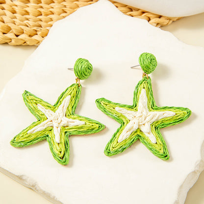 Handmade Woven Raffia Vacation Earrings Floral Design
