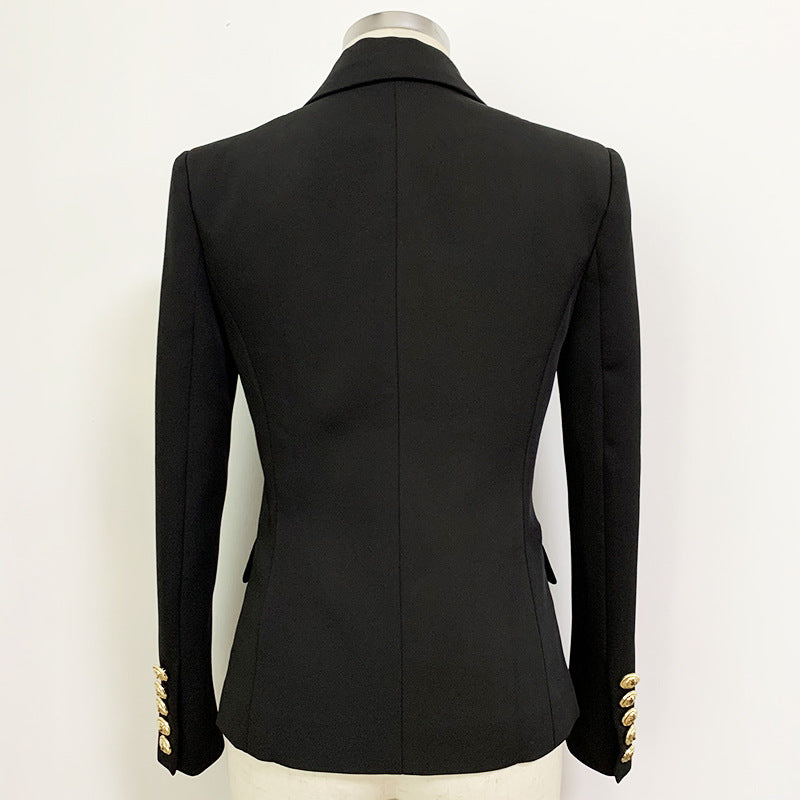 Double-Breasted Blazer With Metal Lion Head Button