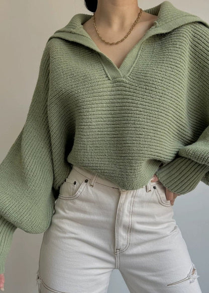 Ribbed Knit Sweater With Structured Collar