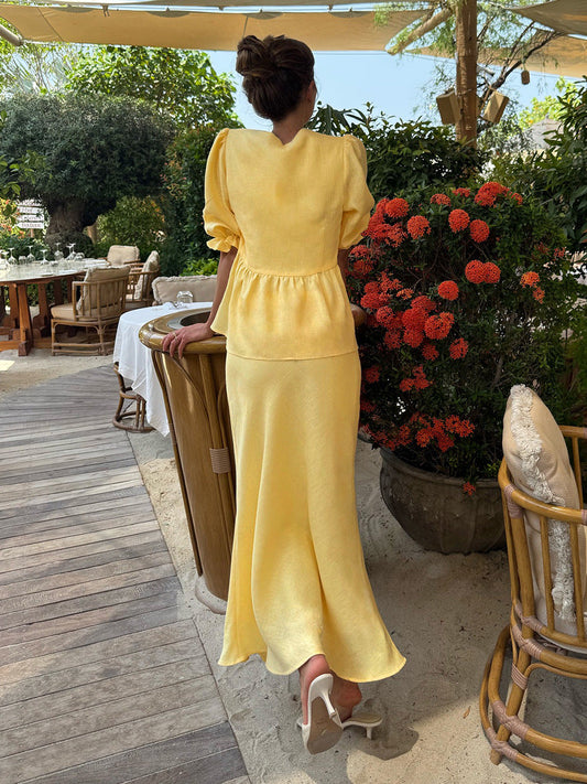 V-Neck Ruffled Sleeve Maxi Dress Set Comfortable Casual Cotton