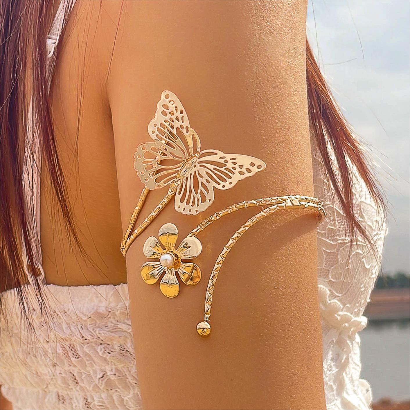 Floral Open Arm Cuff Bracelet Geometric Punk Style Beach Party Jewelry
