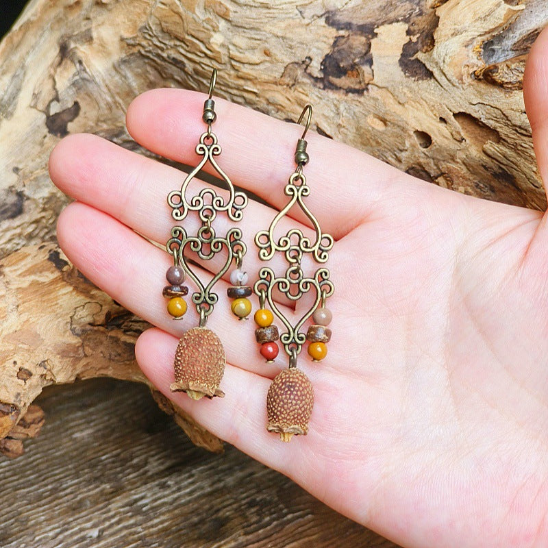 Vintage Style Bohemian-Inspired Dried Fruit Beaded Earrings