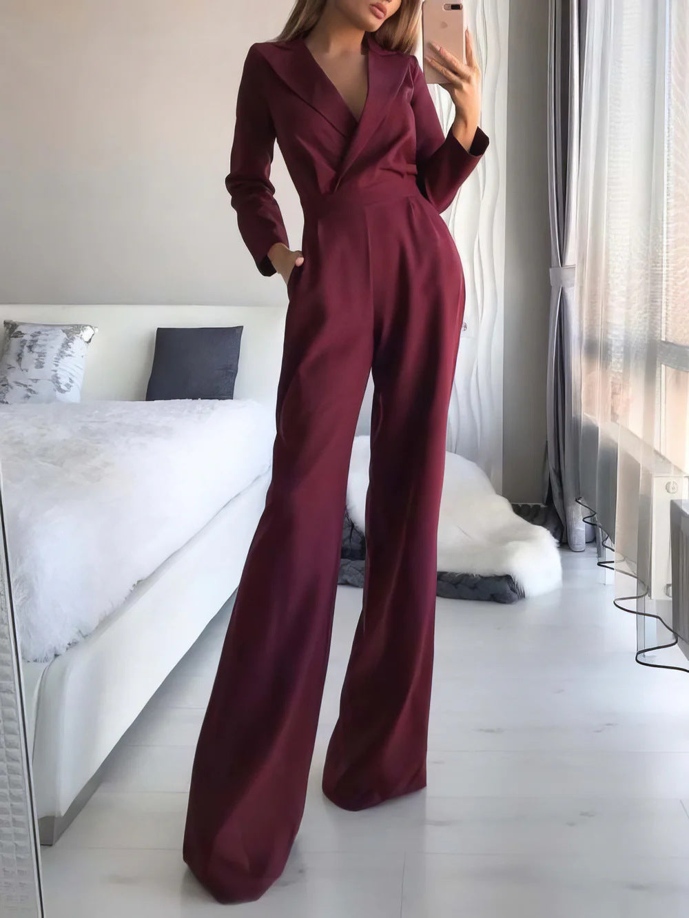 Elegant Casual Jumpsuit with Three-Quarter Sleeve in Polyester