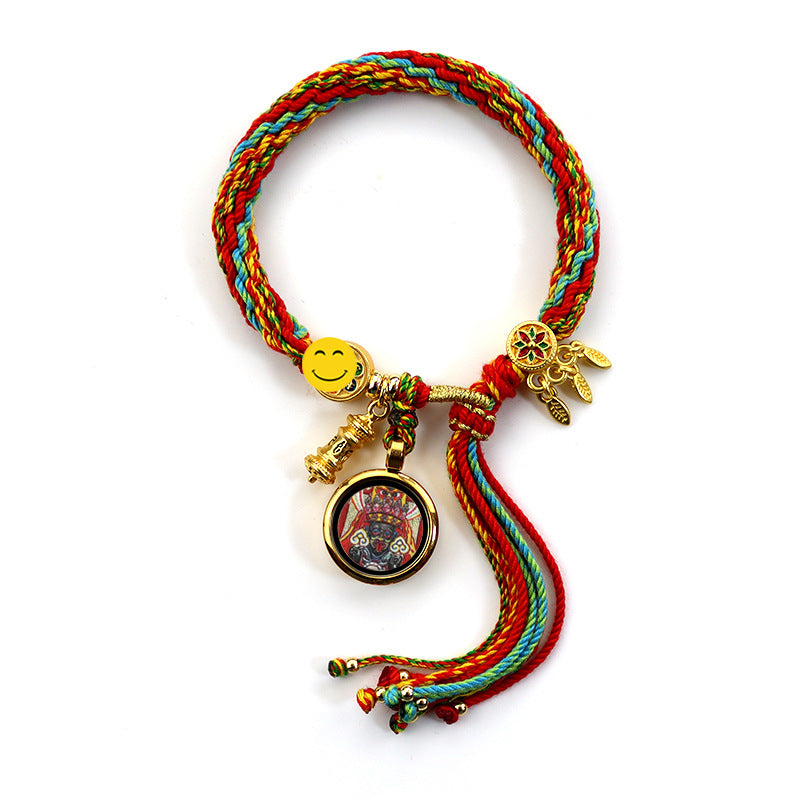 Tibetan Thangka Hand Rope Hand Rubbing Cotton Rope Woven Bracelet Five-Way God Of Wealth Eye Zakiram Green Tara Wenzhu Thangka