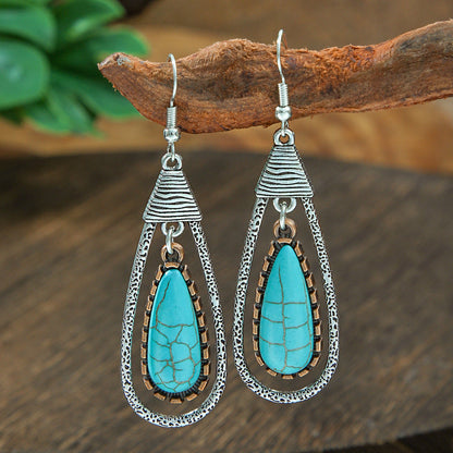 Bohemian Turquoise Teardrop Earrings Vintage Alloy Geometry