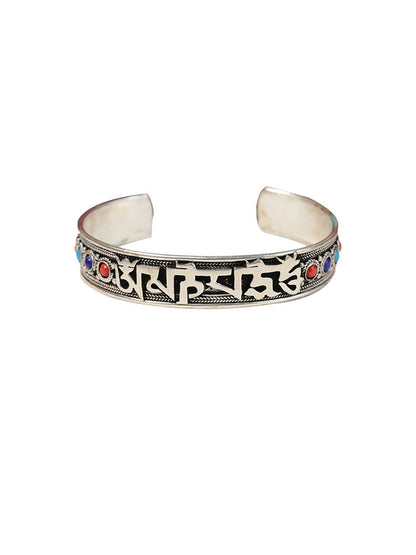 Ethnic Style Nepalese Handmade Jewelry Inlaid With Turquoise Retro Tibetan Jewelry Bracelet, Six-Syllable Mantra