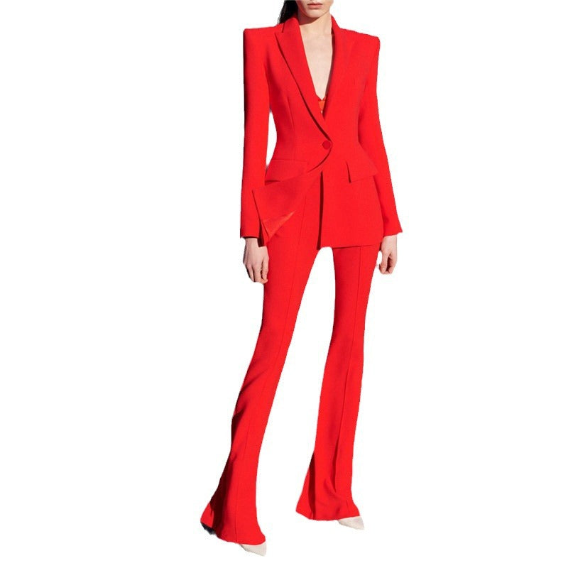 Trendy Two-Piece Suit With Blazer And Flared Pants