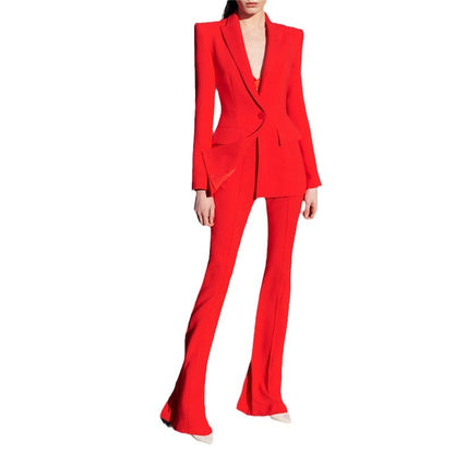 Trendy Two-Piece Suit With Blazer And Flared Pants