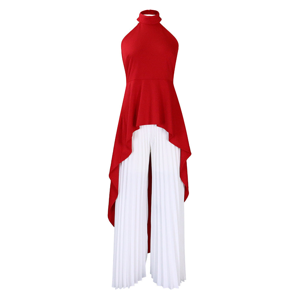 Fashionable Casual Two-Piece Set With Backless Top And Wide-Leg Pants