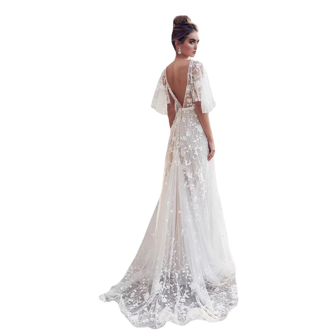 Lace Backless Deep V Midi Dress for Evening Events