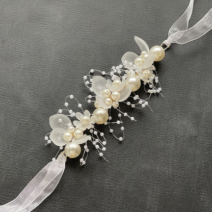Bridal Pearl Handcrafted Wrist Flower and Headband Set