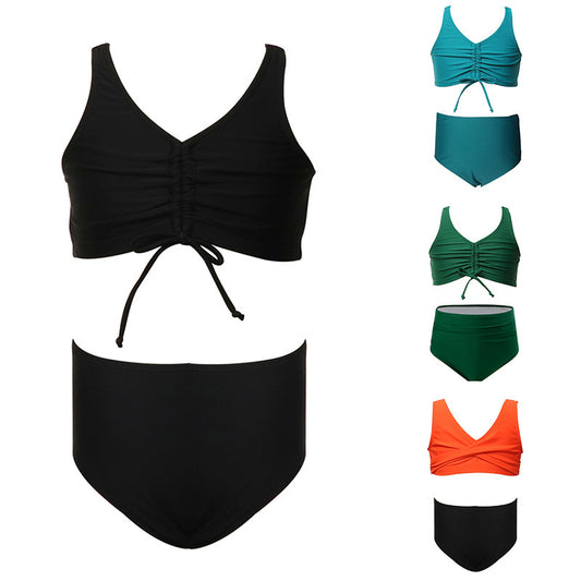 Girls' Two-Piece Swimwear Cute Solid Color Bikini