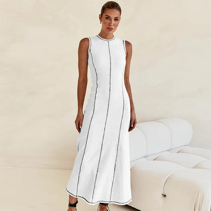 New Y2K Knit Sleeveless A-Line Dress with Round Neck