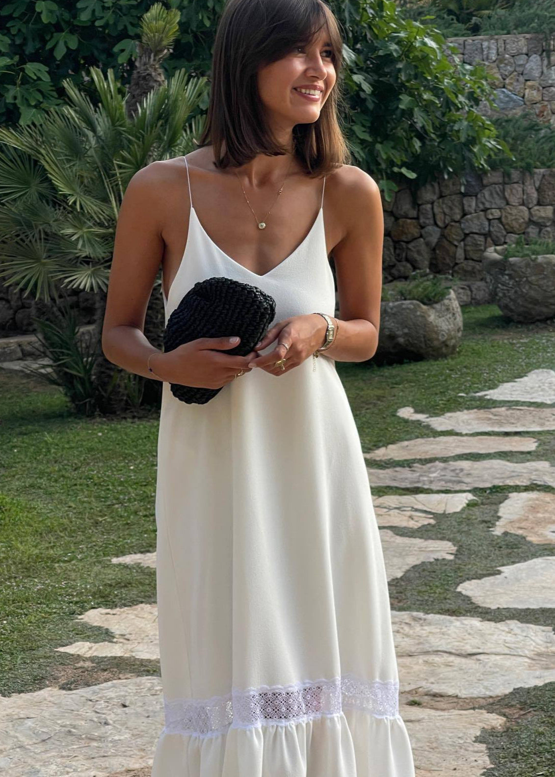Lace Trim Maxi Dress Soft Flowing Fabric