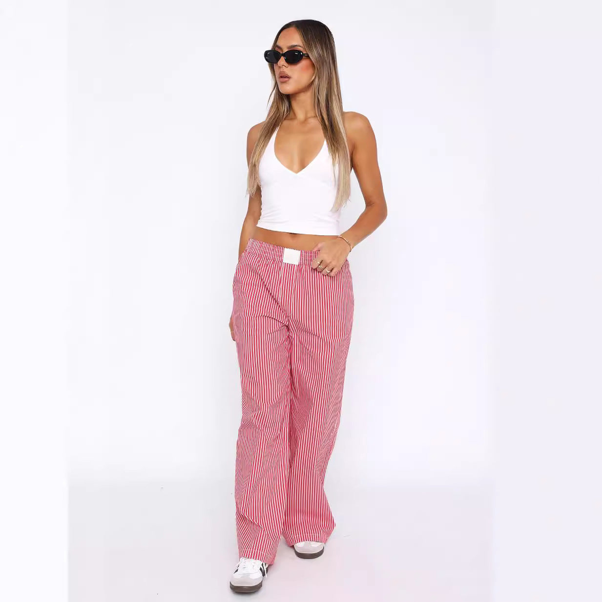 Simple Striped Casual Straight Leg Pants