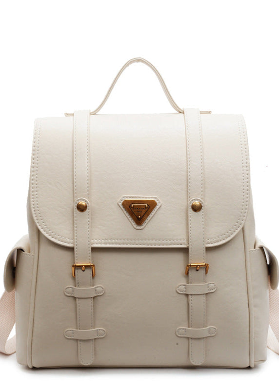 Classic Faux Leather Backpack With Gold Accents