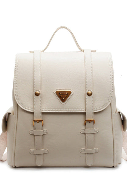 Classic Faux Leather Backpack With Gold Accents