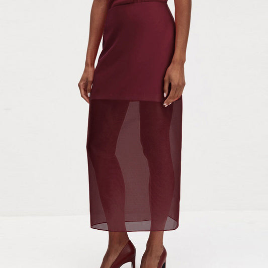 Fashionable Black Mesh Midi Skirt With High Waist Design